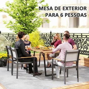 Mesa de Refeição para Jardim Retangular 175x80x75 cm com Orifício para Chapéu de Sol e Bancada em Ripas Madeira