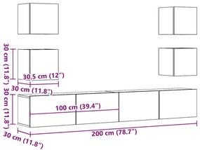 armários de TV montados na parede 6 pcs madeira velha