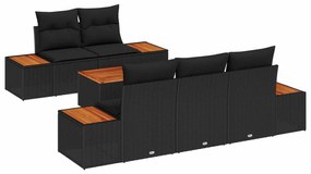 vidaXL Conjunto de Sofá de Jardim 6 pcs Preto Rattan Sintético