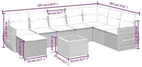 9 pcs conjunto de sofás p/ jardim com almofadões vime PE bege