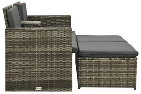 3 pcs conjunto lounge de jardim c/ almofadões vime PE cinzento