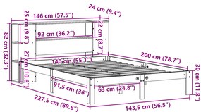 Cama com estante sem colchão 140x200 cm pinho maciço