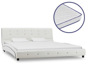 vidaXL Cama + colchão espuma memória 160x200cm couro artificial branco
