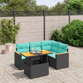 vidaXL 5 pcs conjunto de sofás p/ jardim c/ almofadões vime PE preto