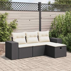4 pcs conjunto de sofás para jardim c/ almofadões vime PE preto