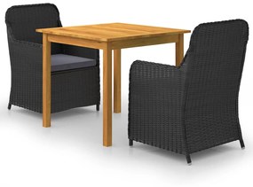 vidaXL 3 pcs conjunto de jantar para jardim preto