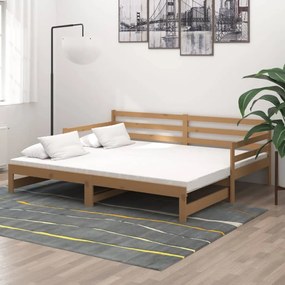 Estrutura sofá-cama de puxar 2x(90x200) cm pinho castanho mel