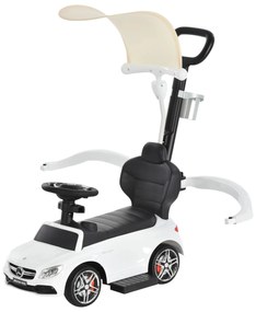 HOMCOM Carro andador para crianças acima de 1 ano Desenho 3 em 1 com buzina e capuz e suporte para copos 84x40x83 cor branco | Aosom Portugal