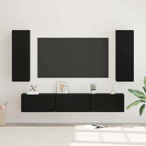 vidaXL Conjunto de móvel de TV com prateleira Outros com armazenamento com porta 5 pcs Carvalho Preto