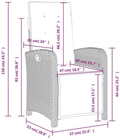 5 pcs conjunto de jantar p/ jardim com almofadões vime PE bege