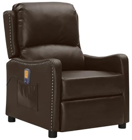 vidaXL Poltrona massagens couro artificial castanho brilhante