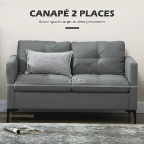 Sofá de 2 lugares contemporâneo com base em metal preto e tecido com efeito de linho cinzento escuro