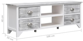 Móvel de TV 108x30x40 cm madeira paulownia branco e cinzento