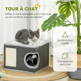 Barril para arranhar para gatos 45 C x 45 P x 35 A cm com plataforma superior, em pelúcia e sisal, 45 x 45 x 35 cm, cinzento antracite
