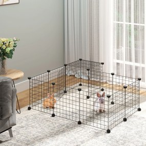 Cerca para Pequenos Animais DIY com 24 Painéis Parque para Animais de Estimação com Grade Metálica Gaiola Modular para Coelhos Chinchilas 105x105x70cm