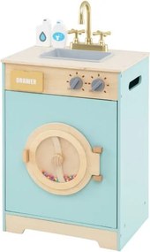 Máquina de Lavar para Crianças 40 × 30 × 75 cm com Detergente e Desinfetante para as Mãos com Pia, Gaveta e Rodas Giratórias Azul