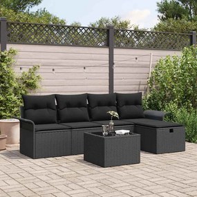vidaXL Conjunto de Sofá de Jardim de 6 Peças com Almofadas Preto Rattan Poliéster
