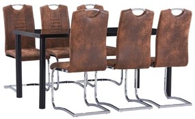 vidaXL 7 pcs conjunto de jantar camurça artificial castanho