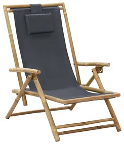 vidaXL Cadeira de descanso reclinável bambu e tecido cinzento-escuro