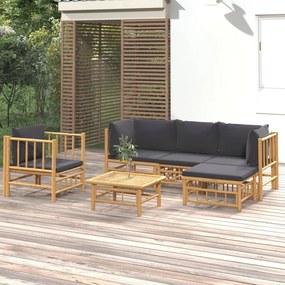vidaXL 6 pcs conjunto lounge jardim bambu c/ almofadões cinza-escuro