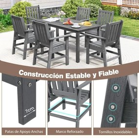 Cadeira de jantar de jardim Plástico com braços largos, assento e encosto em ripas para salão Gazebo 61 x 61,5 x 95 cm Cinza