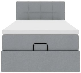 Cama Otomana com colchão &amp; LEDs 90x200 cm tecido cinzento claro