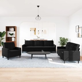 3 pcs conjunto de sofás com almofadões veludo preto