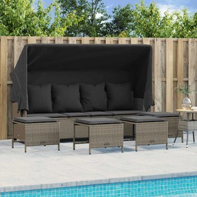 vidaXL 5 pcs conj. sofás jardim c/ almofadões vime PE cinzento-claro