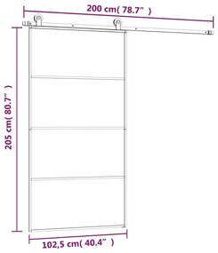 Porta desliz. c/ conj. ferragens 102,5x205cm vidro ESG/alumínio