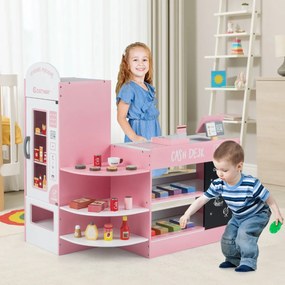Supermercado infantil de madeira de supermercado com caixa registradora Máquina POS Vending para crianças de 3 a 8 anos Rosa