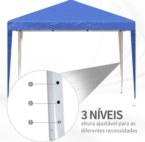 Tenda Dobrável 295x295x255 cm com Bolsa de Transporte Altura Ajustável Anti-UV para Terraço Pátio Azul