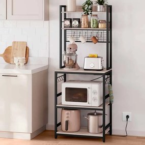 Armario de cozinha com tomadas e 14 ganchos 40 x 60 x 170 cm greige-preto