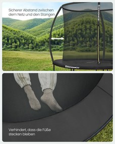 Trampolim de 244 cm de diâmetro com rede de segurança e varas curvas, preto