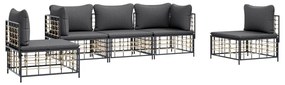 5 pcs conjunto lounge de jardim c/ almofadões vime PE antracite