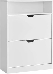 Sapateira VASAGLE LBC048W01 com 2 compartimentos, compartimento aberto, divisória ajustável, corredor, acomoda 11 a 16 pares de sapatos, 24 x 80 x 102 cm, branco nuvem