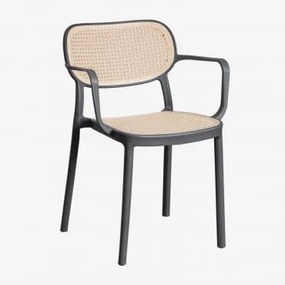 Pack De 2 Cadeiras De Jardim Empilháveis Com Braços Em Polipropileno Omara Cinza Grafito - Sklum
