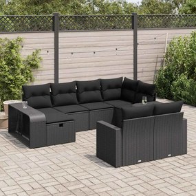 10 pcs conjunto sofás de jardim c/ almofadões vime PE preto