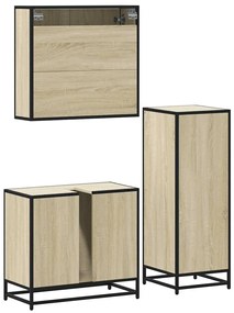 3 pcs conj. móveis casa banho derivados madeira carvalho sonoma