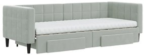 Sofá-cama c/ gavetão e gavetas 80x200 cm veludo cinzento-claro