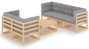 6 pcs conjunto lounge de jardim com almofadões pinho maciço