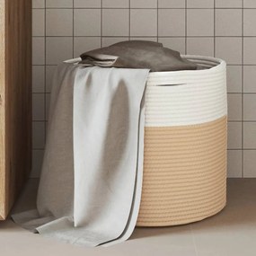 vidaXL Cesto de arrumação Ø40x35 cm algodão bege e branco