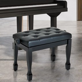 Banco de Piano Altura Ajustável Assento de Couro Sintético Pernas em Madeira 64x35x55 cm Preto