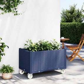 Vaso/floreira de jardim com rodas 80x50x54 cm PP cinzento azul