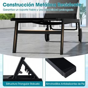 Espreguiçadeira de jardim com encosto ajustável em 6 posições, reclinável para piscina, terraço e jardim Preto