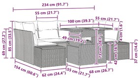Conjunto de Jantar de Jardim com 7 Peças e Almofadas Beijinhas em Ratt