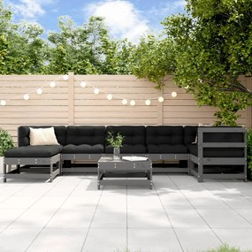 8 pcs conjunto lounge jardim c/ almofadões madeira maciça cinza