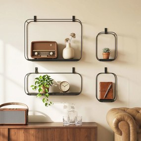 Conjunto de 4 Prateleiras de Parede Geométricas, 43 x 12 x 32 cm, Estrutura em Metal, Pretas