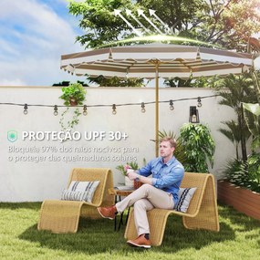 Chapéu de Sol de Jardim com Ângulo Ajustável Inclinável e Manivela Proteção UV 50 + Ø268x237 cm Cinzento claro, branco e caqui