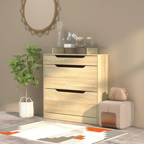 Sapateira 89 x 23 x 96 cm com 2 gavetas rebatíveis + 1 gaveta deslizante + 1 balcão e 1 prateleira de vidro ajustável cor carvalho