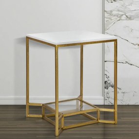 MESA DE CENTRO EM MÁRMORE 47X47X60 CM DOURADO E BRANCO